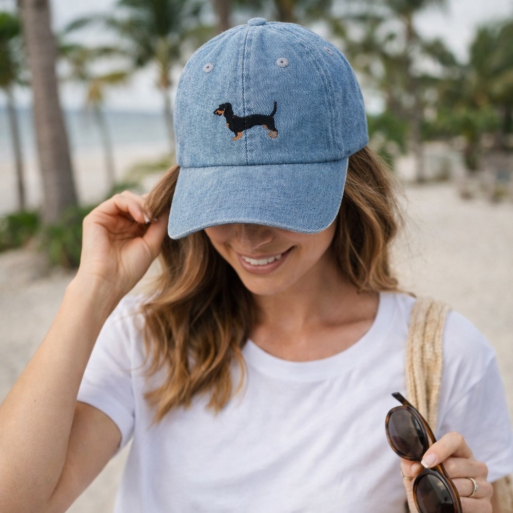 Preppy Dog Lover Embroidered Denim Baseball Hat OS NWT